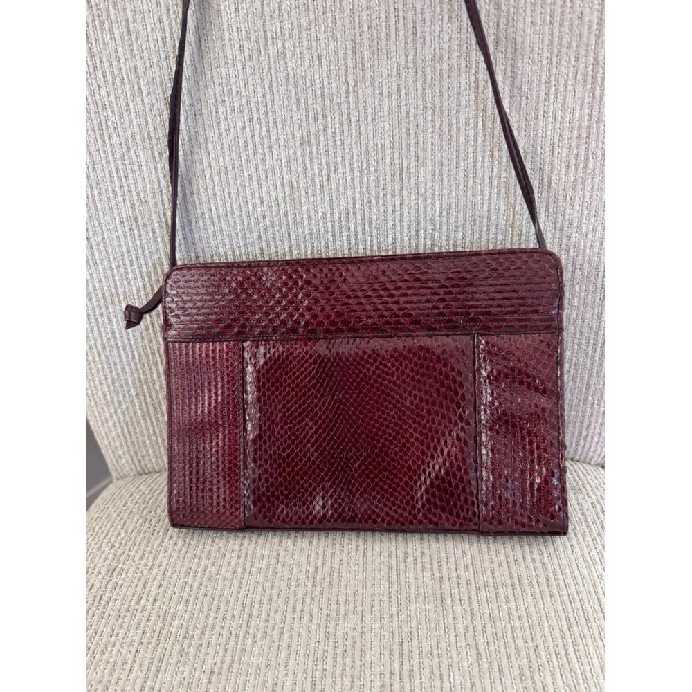 VTG Cuero Vaca Burgundy Red Leather Snakeskin Shoulder Bag Clutch Purse